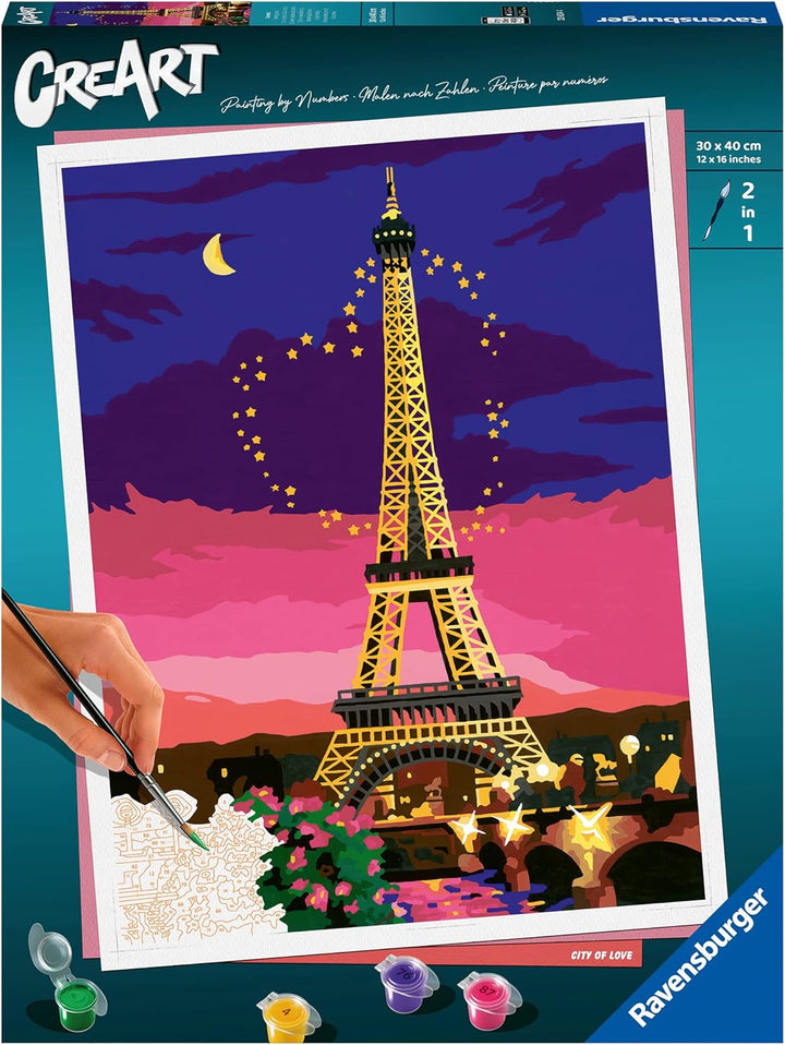 Ravensburger CreArt 23624 - Stadt der Liebe - Paris Malen nach Zahlen Erwachsene, DIY Malset mit Pin