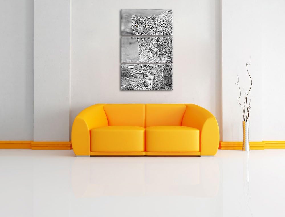 maiestätischer Schneeleopard schwarz/weiss Deluxe 3-Teiler Leinwandbild 120x80 Bild auf Leinwand, XX