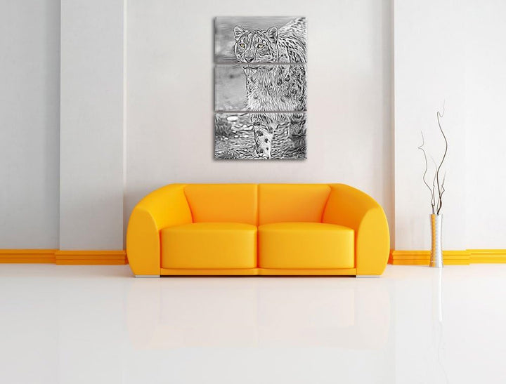 maiestätischer Schneeleopard schwarz/weiss Deluxe 3-Teiler Leinwandbild 120x80 Bild auf Leinwand, XX