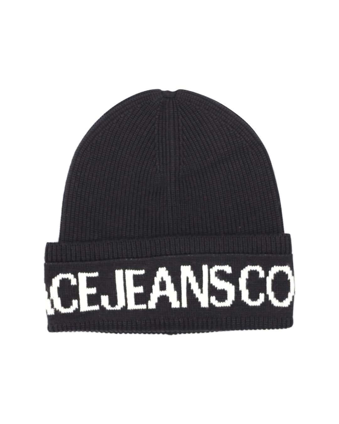VERSACE JEANS COUTURE Big Beanie-Mütze, Logoumschlag, Schwarz-Weiss