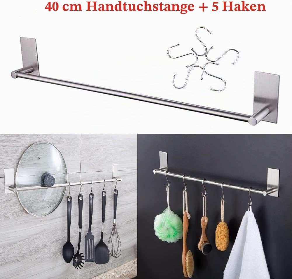 Handtuchhalter 5Haken ohne Bohren Küchenreling Hängeleiste Selbstklebender Handtuchhalter Bad und Kü
