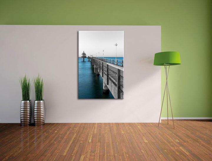 Langer Pier Steg ins Meer als Leinwandbild/Grösse: 100x70 / Wandbild/Kunstdruck/fertig bespannt 70x1