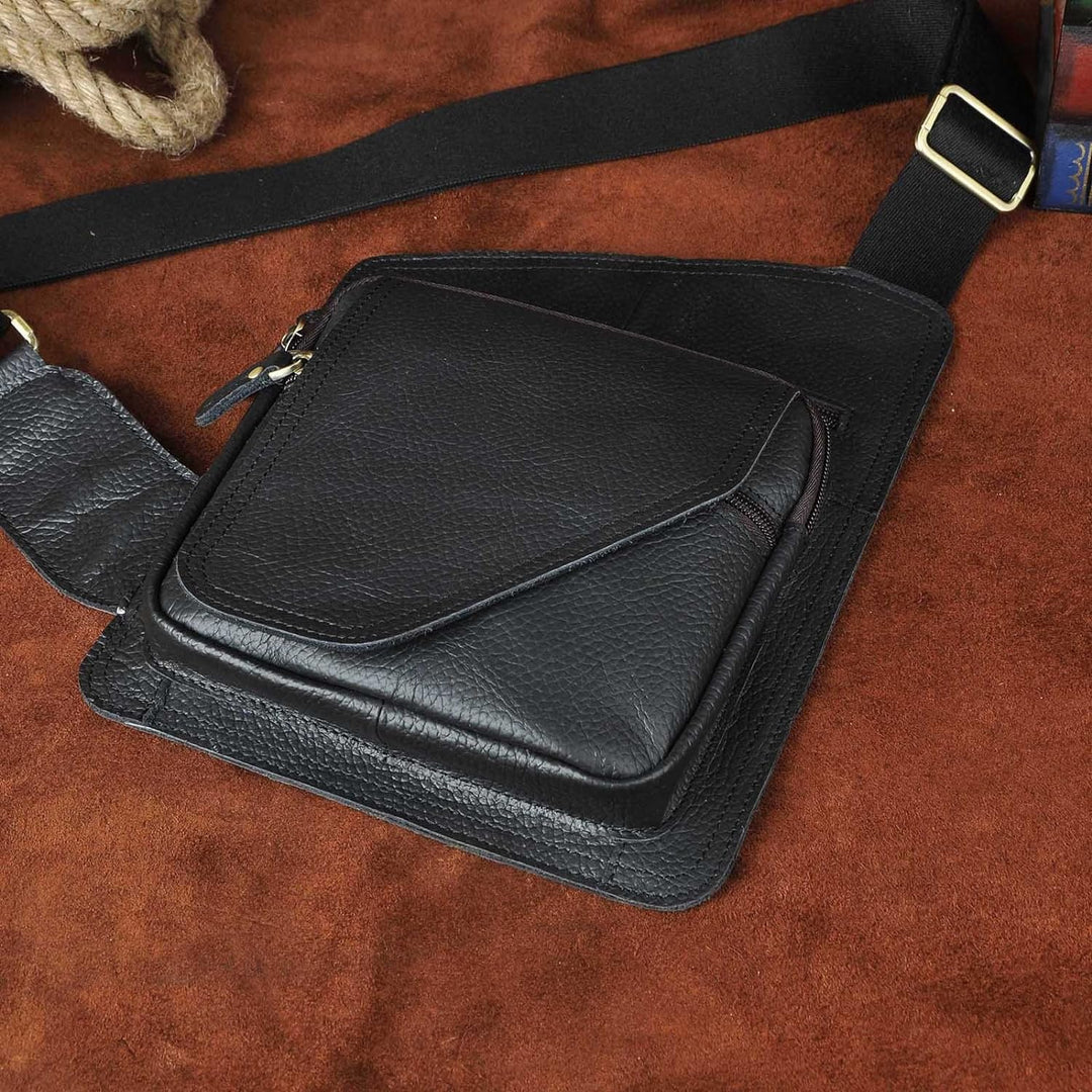 Le’aokuu Herren Echtes Leder Brusttasche Crossbody Bag Sling Bag Schultertasche Gurteltasche Umhänge