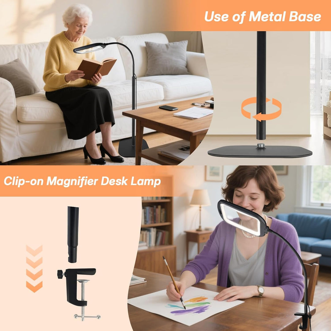 10X 30X Standlupe mit Licht und Ständer, 3 in 1 Lupenlampe mit 60 LED, Rechteckige Schwanenhals Lupe