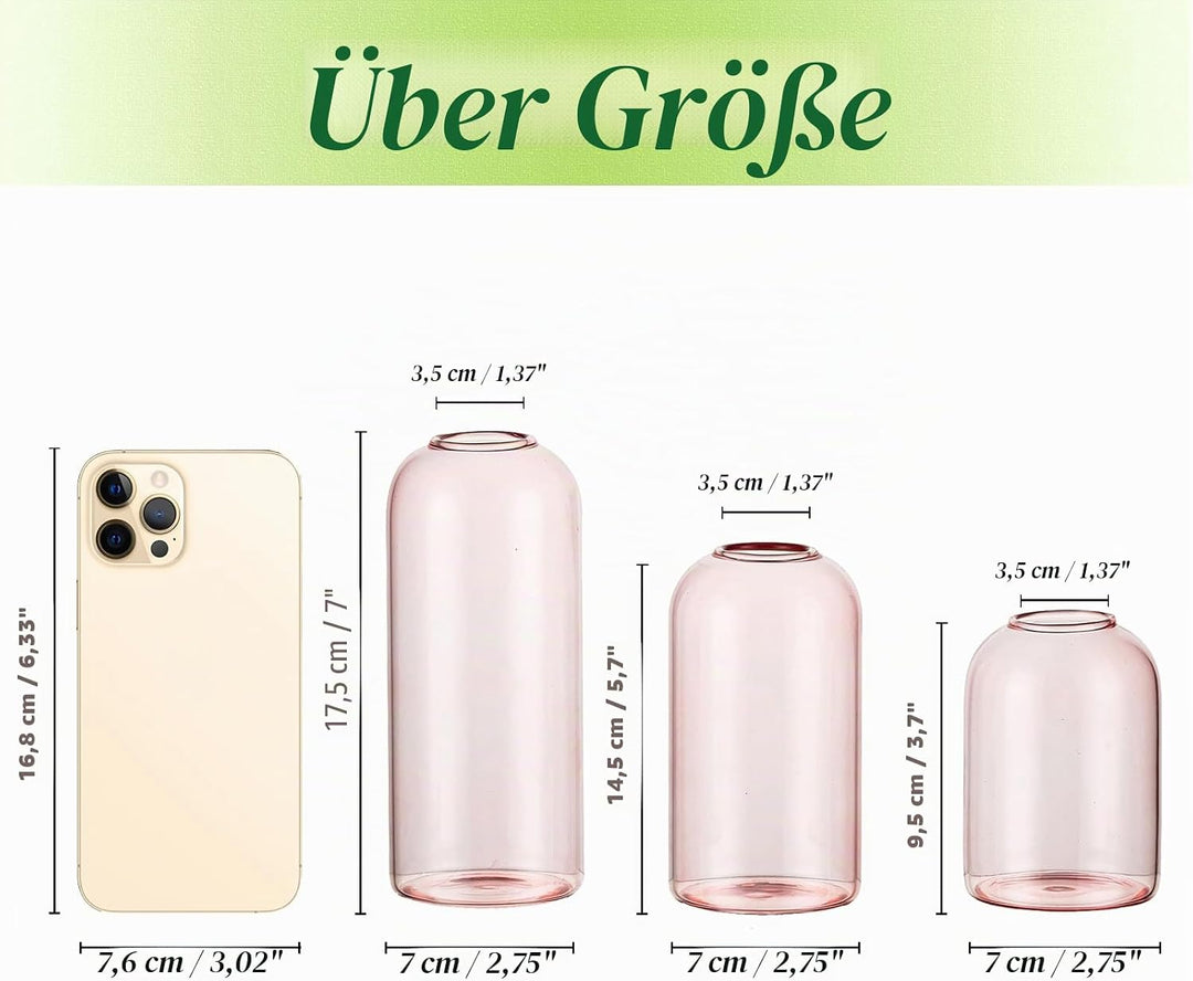 Hewory Kleine Vasen für Tischdeko: 6er Set Rosa Deko Vase Rosa Glaszylinder Vase Glas, Klein Glasvas