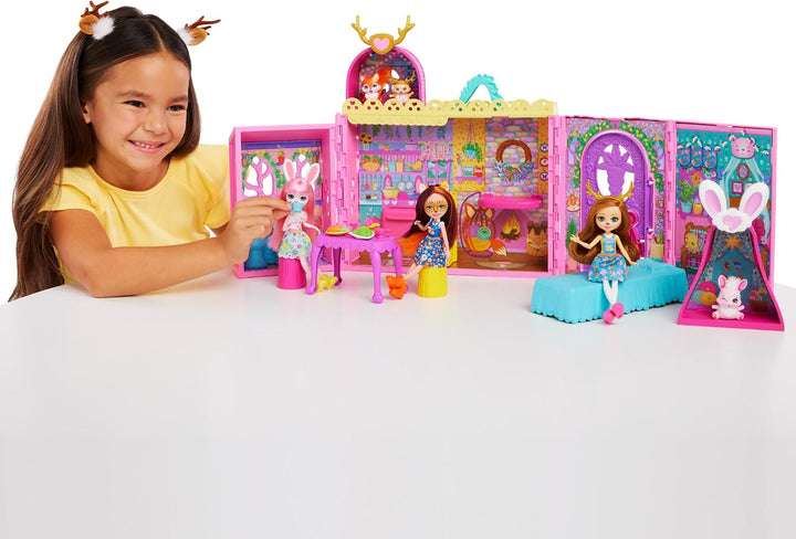 Enchantimals-Freundschaftsspielhaus, Puppenhaus mit Möbeln, 1 Puppe und Haustierfreund, Tierspielzeu