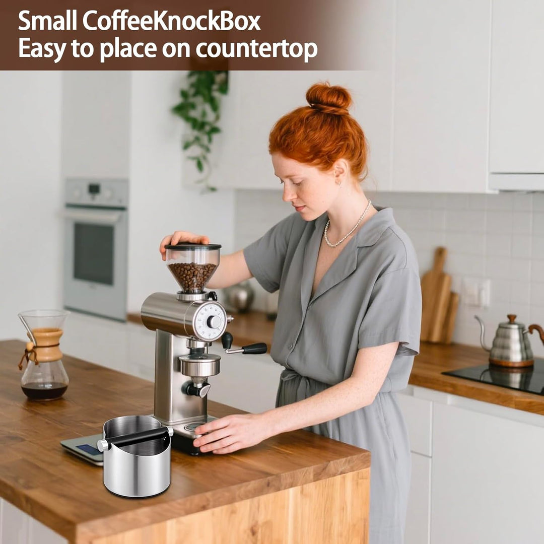 Kaffeeklopfbox mit Bürste, Kaffeesatzeimer aus Edelstahl – Kleine Espresso-Klopfbox, rutschfester Bo