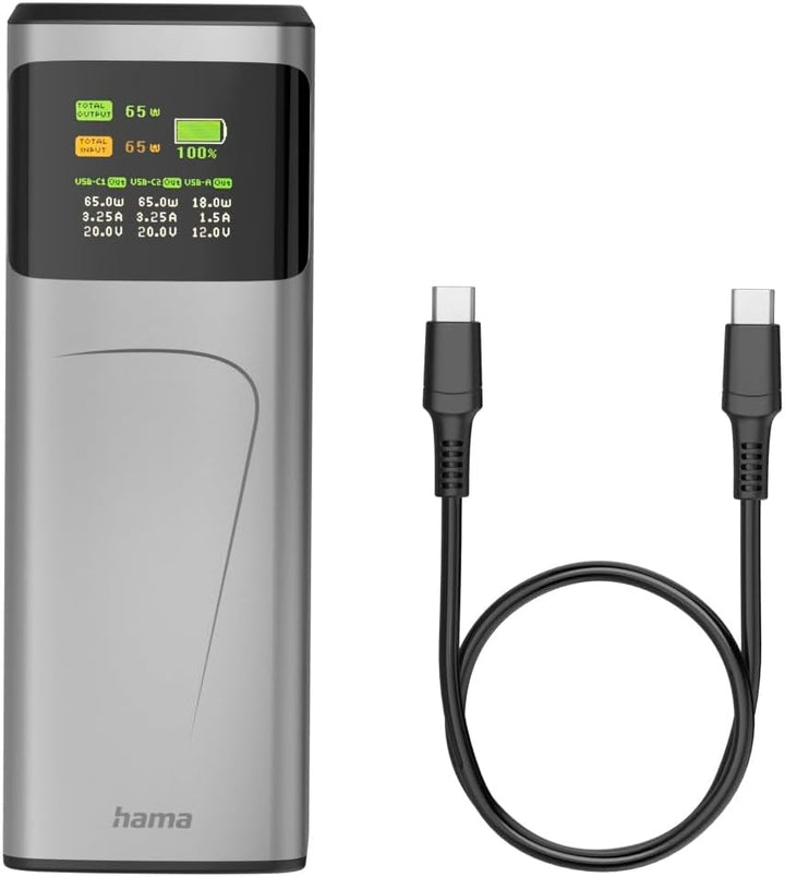 Hama Power Pack High Power, 20000 mAh, 2X USB-C, USB-A, Schnelladen 65W | externer Akku mit 65 Watt,