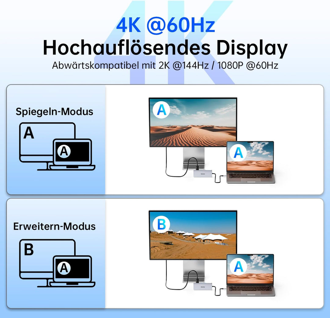 USB C Hub Ethernet, 10 in 1 Dock USB-C Adapter mit 4K 60Hz HDMI, LAN RJ45, PD 100W, 5X USB-A/C Ports