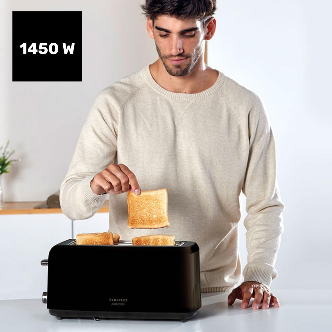 Taurus Amazing TO3000 - Brotröster 1450W, 2 extra lange und extra breite Schlitze, 6 Toaststufen, 3