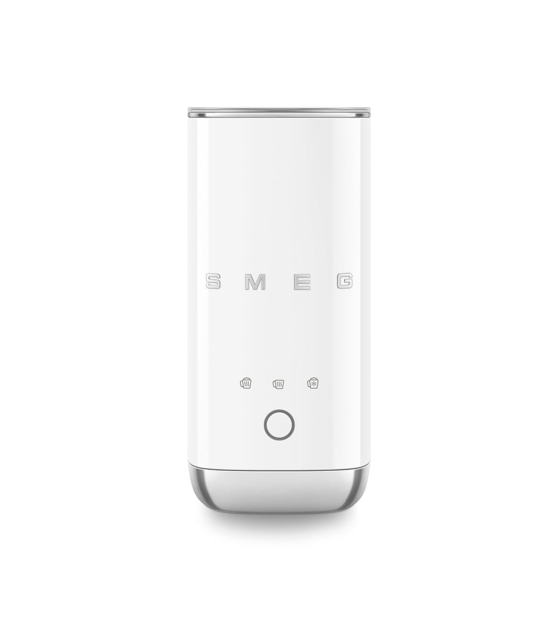 Smeg, MFF02WHEU Elektrischer Milchaufschäumer, 3 Getränkefunktionen, abnehmbarer Schneebesen, Antiha