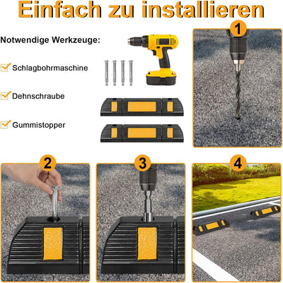 NAIZY Radstopper 4er Gummi Parkstopper Parkplatzbegrenzung 60x12x10cm Parkplatzmarkierung mit Dehnsc