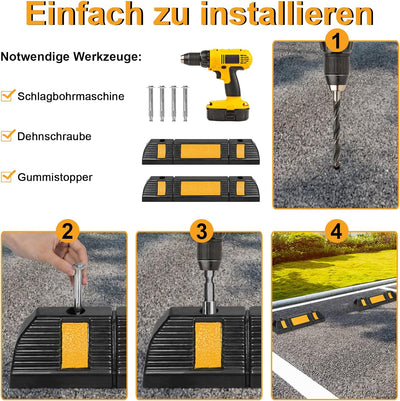 Aufun 2er Set Radstopper Parkplatzbegrenzung Anfahrschutz, Gummi Parkplatz-Markierung mit Gelb Refle