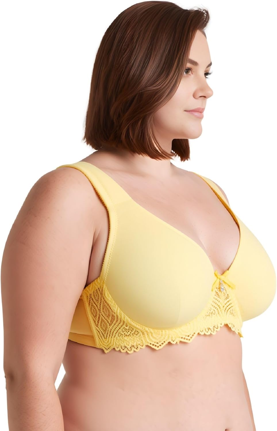 Curve Muse Damen Ungefüttert Bügel Spitze BH mit Gepolstert Schulter Gurte 100C Marine, Hellgelb(2er