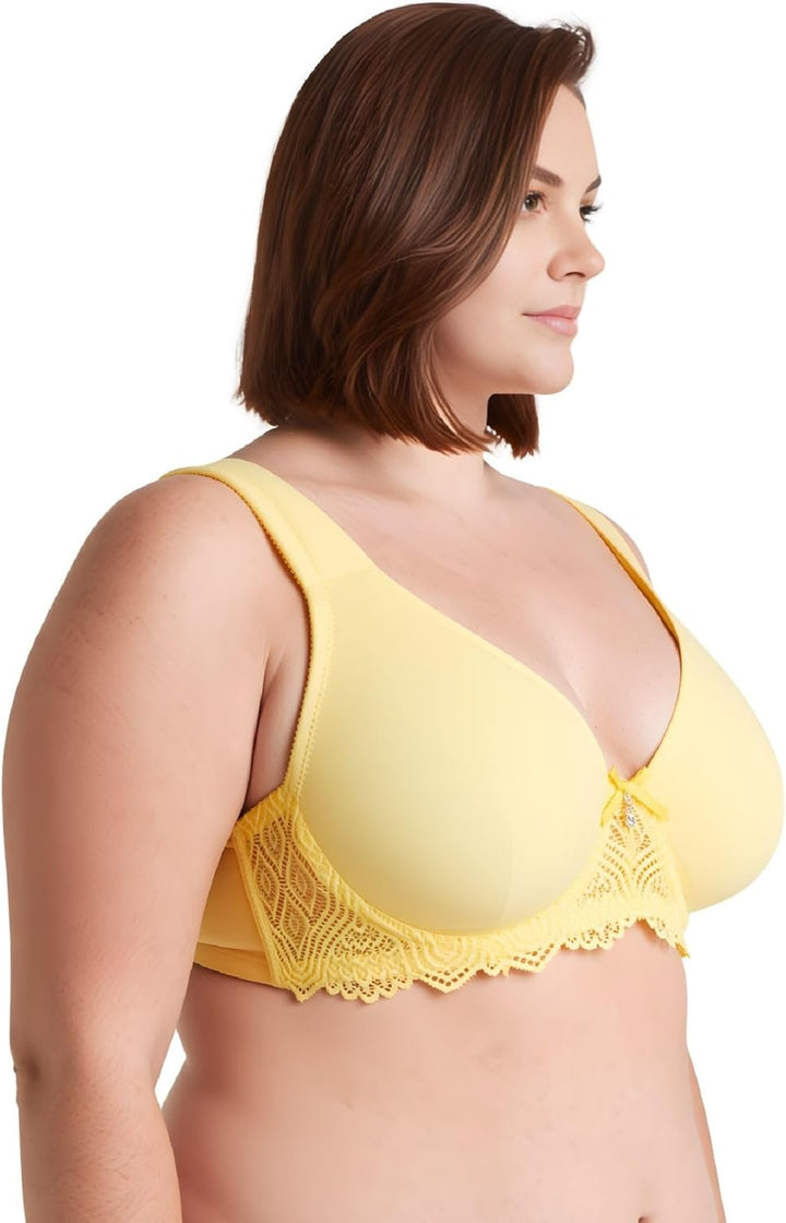 Curve Muse Damen Ungefüttert Bügel Spitze BH mit Gepolstert Schulter Gurte 75B Marine, Hellgelb(2er