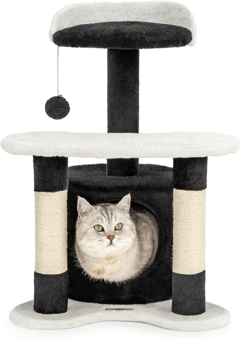 lionto Kratzbaum Kletterbaum Katzenkratzbaum Katzenbaum Höhe 65 cm, schwarz/weiss, Schwarz/Weiss