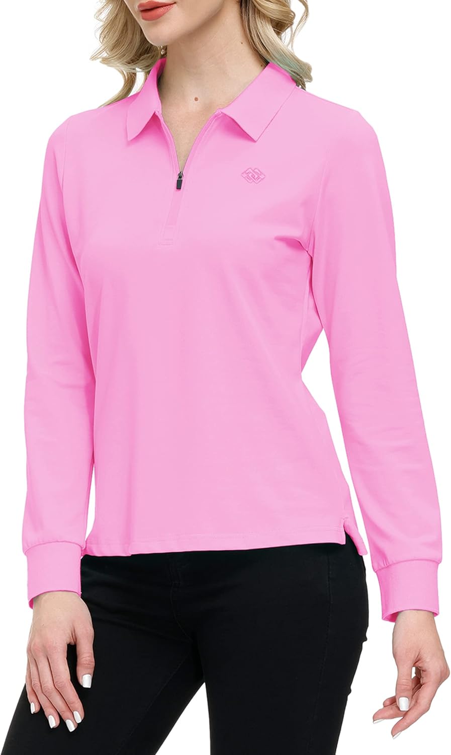 MoFiz Damen Poloshirt Langarm Baumwolle Polohemd Sport Polo Wintershirts mit Reissverschluss Kragen