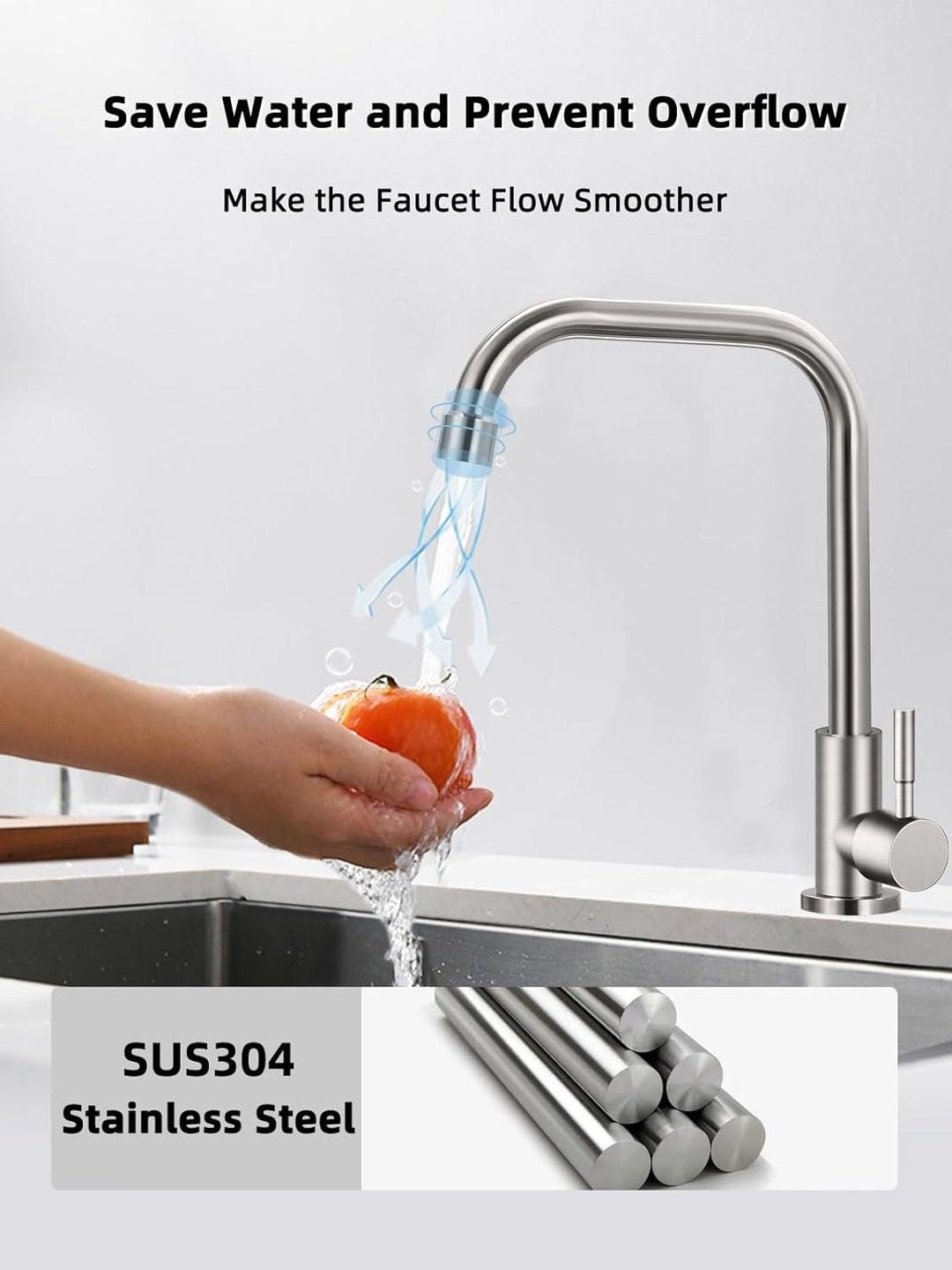 Nur kalter Wasserhahn, Einloch-Küchenspüle, SUS304 Edelstahl, gebürstetes Nickel