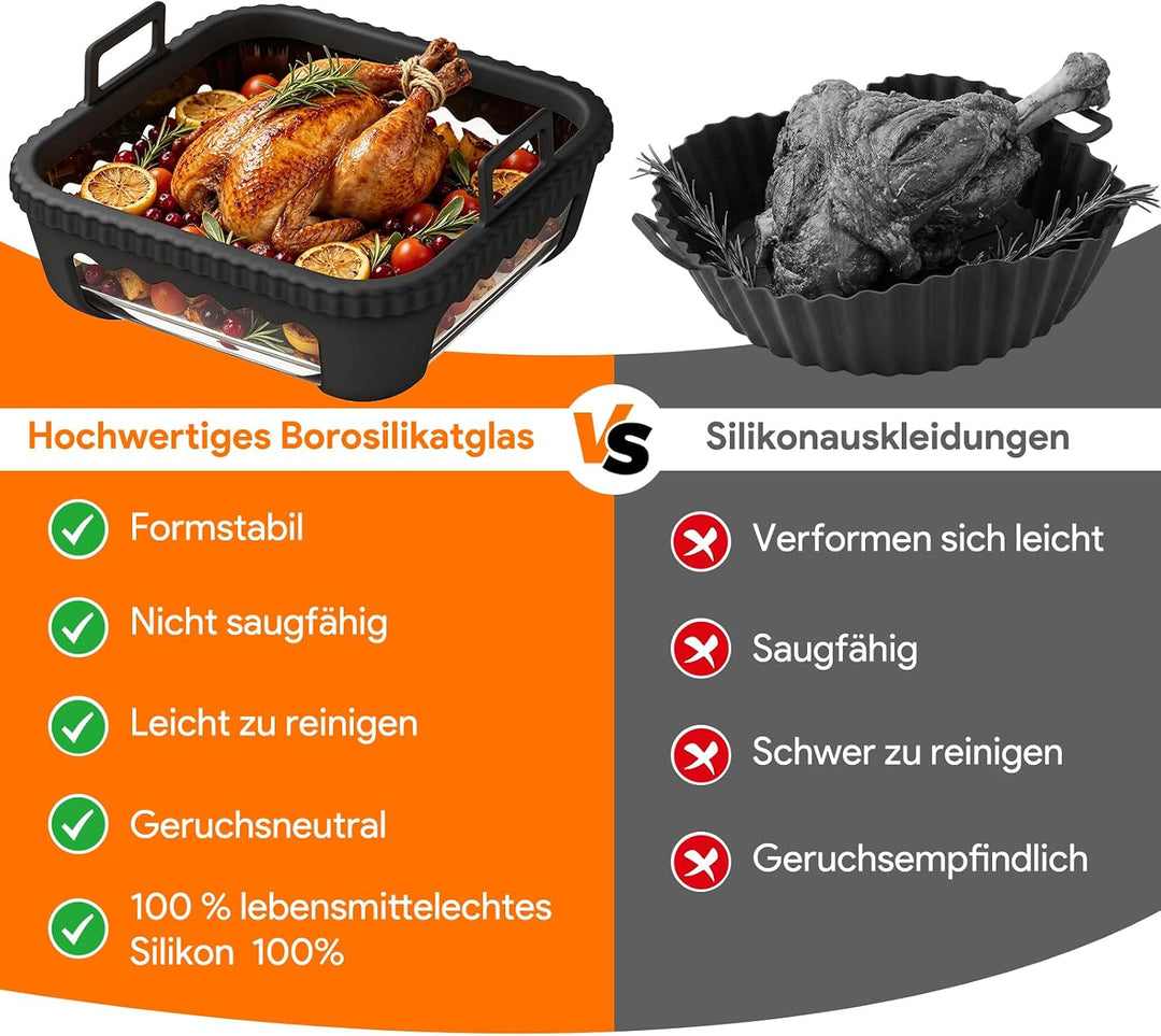 Airfryer Glasbehälter für Ninja AF180EU 6,2 L Schwarz, Schwarz