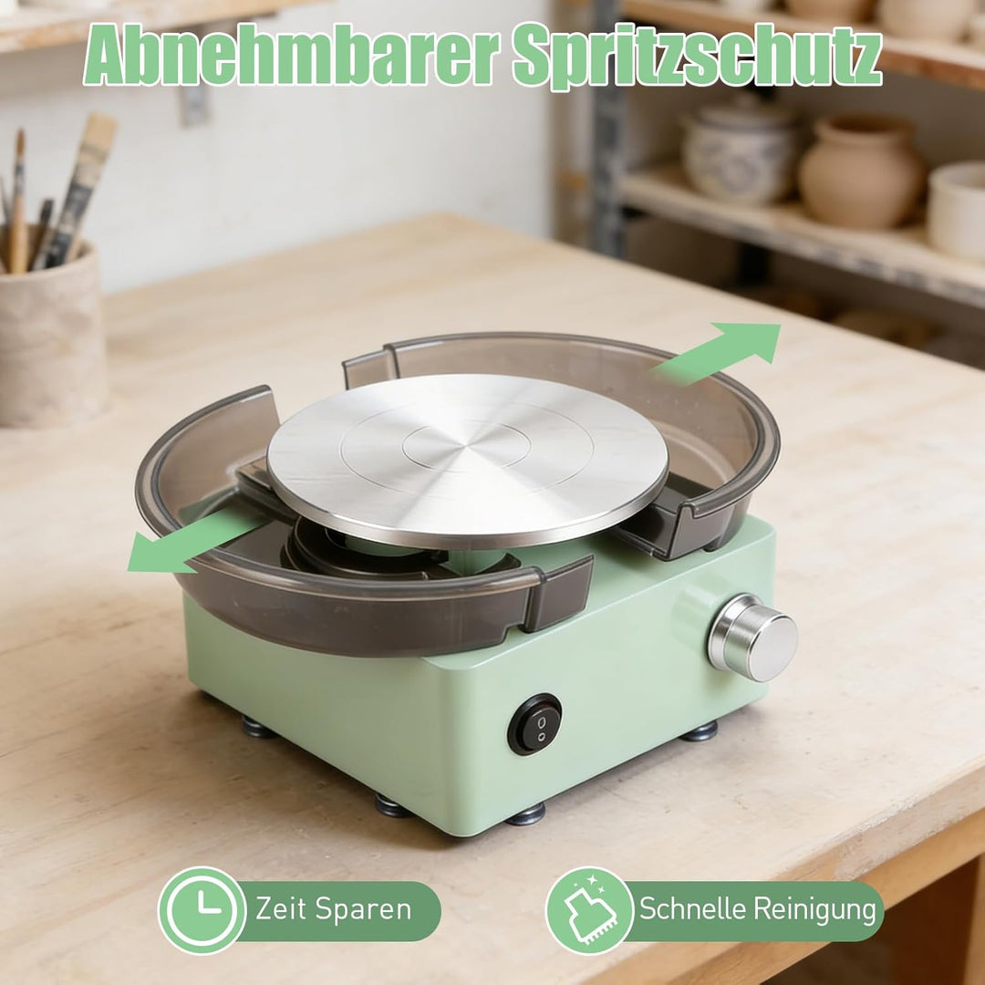Mini Töpferscheiben Set, Töpferei DIY Maschine mit 15cm Drehscheibe, 2 Wege Rotation, Rutschfeste Ba