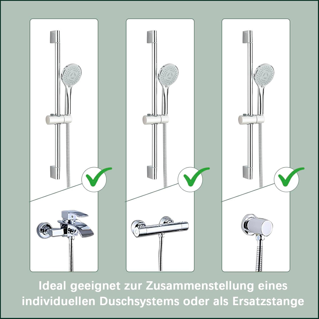 Duschset mit Handbrause Edelstahl Duschstange 62 cm mit Duschkopfhalter, Brausestangeset mit 1,5m Sc