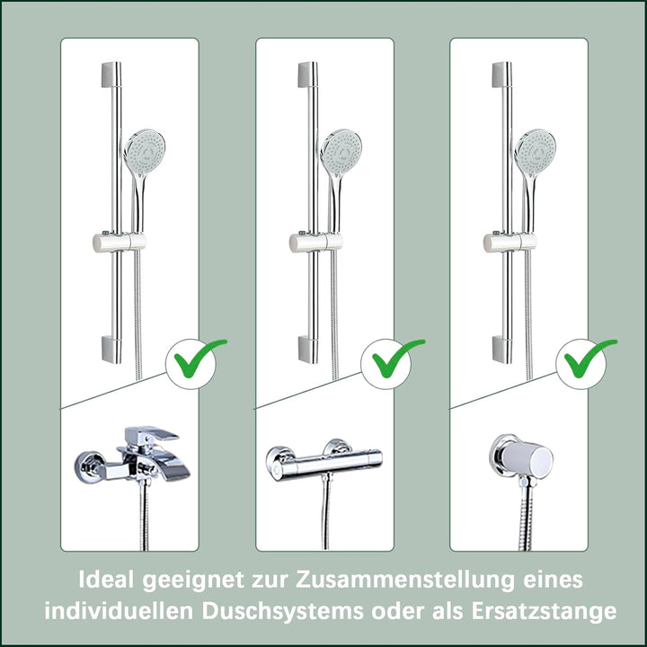 Duschset mit Handbrause Edelstahl Duschstange 62 cm mit Duschkopfhalter, Brausestangeset mit 1,5m Sc