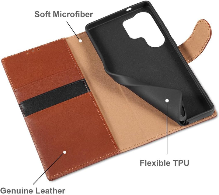 LENSUN Lederhülle für Samsung Galaxy S25 Ultra, Handyhülle [Echtes Leder] [RFID Schutz] Echtleder Hü
