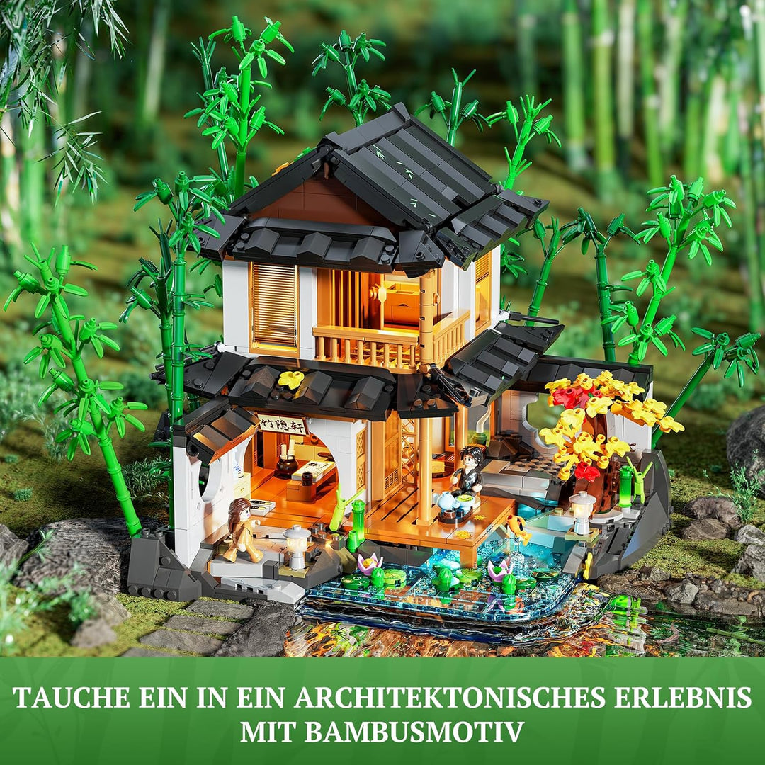Lumibricks Bambushaus Beleuchtetes Baustein-Set – 2432 Teile Retro Chinesisches Gartenhaus & Baumhau