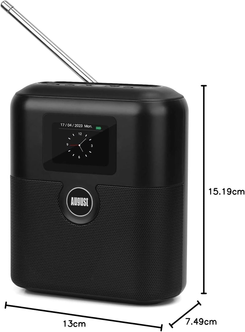 Wiederaufladbares DAB+/FM Radio mit Bluetooth Lautsprecher -August MB330- tragbarer Radiowecker mit