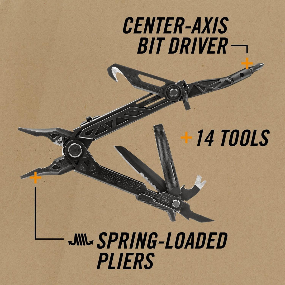 Gerber Multi-Tool mit Gürtel-Clip, Center-Drive Rescue, Mit Gurtschneider, 14 Funktionen und Nylon-S