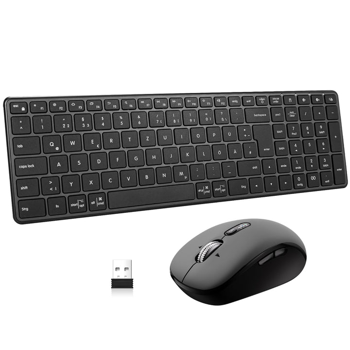 Kabellose Bluetooth-Tastatur-Maus-Kombination (USB+BT×2),ultradünne,leise,kompakte PC-Computertastat