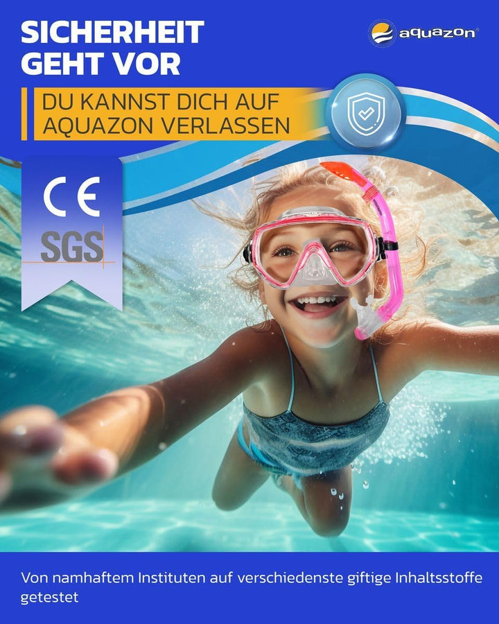 AQUAZON Miami Schnorchelset, Schwimmset, Tauchset, Taucherbrille mit Anti Fog Tempered Glas, Silkon,