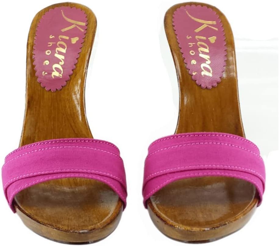 Kiara Shoes Damen-Clogs mit offener Spitze und Absatz 9 - K6101 Fuxia (39 EU, Fuchsie) 39 EU Fuchsie