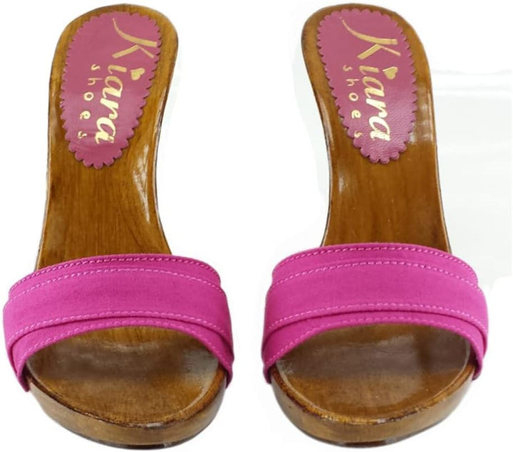 Kiara Shoes Damen-Clogs mit offener Spitze und Absatz 9 - K6101 Fuxia (39 EU, Fuchsie) 39 EU Fuchsie