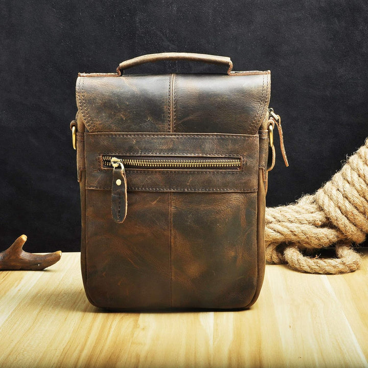Le'aokuu Herren Echtleder Sling Messenger Schultertasche Tasche (144 Dunkelbraun)