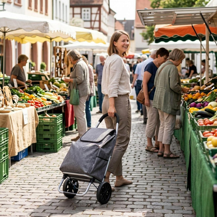 Einkaufstrolley klappbar mit Kühlfach, Einkaufshilfe Aluminium leicht, Einkaufswagen Shopper Trolley