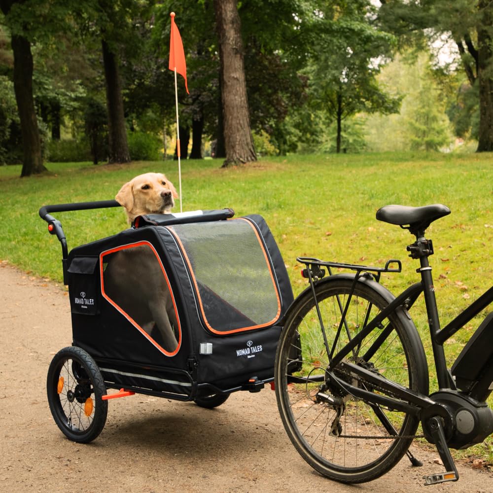 Fahrradanhänger & Jogger für Hunde bis 45 KG | 2 in 1 | Grosse Fenster & gepolsterte Liegematte | Ma