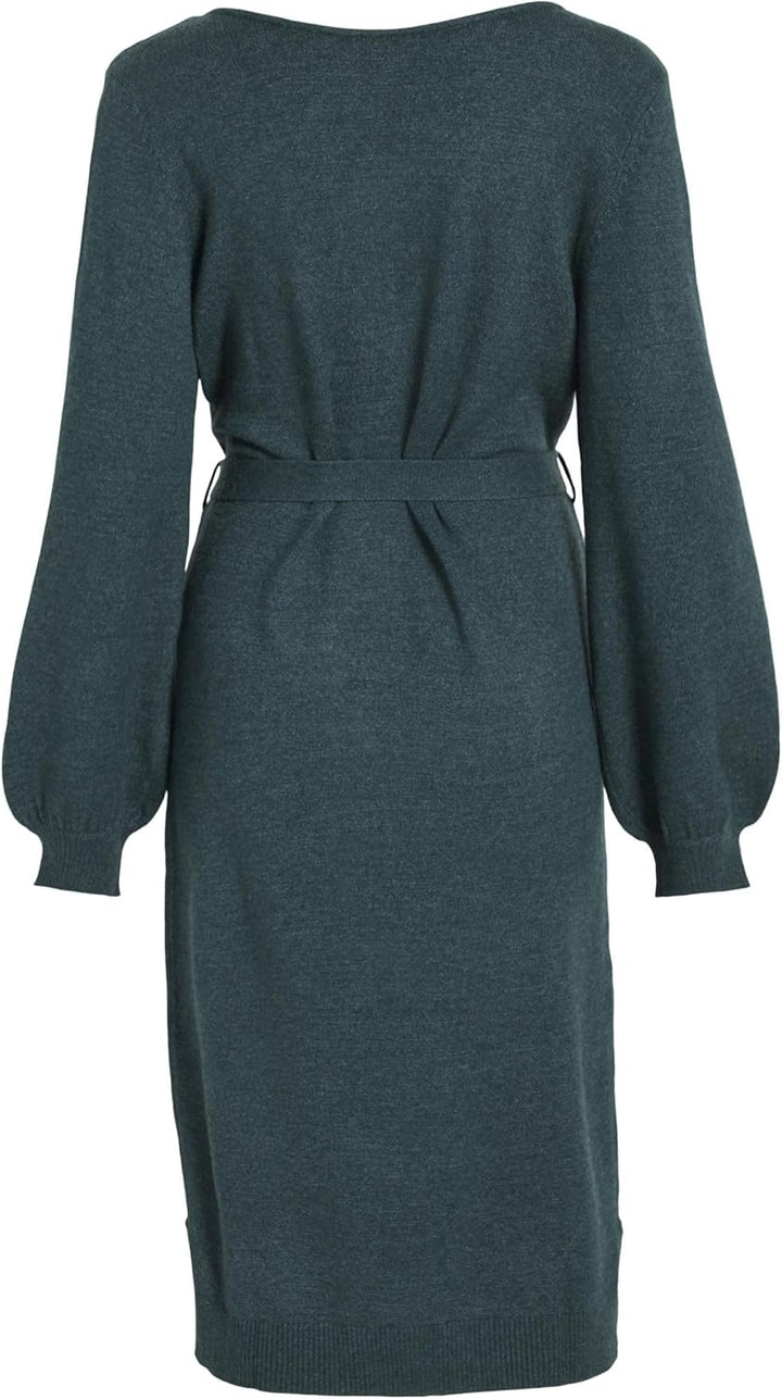 Vila Damen Viril Rev V-Neck Knit Dress-Noos Strickkleid, XS Ponderosa Pine/Detail:dark Melange