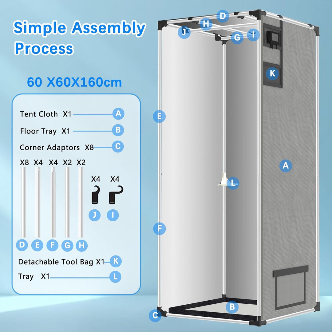 Aygrochy Growzelt 60x60x160cm, Indoor Grow Tent mit Reflektierende Weiss PEVA, abnehmbaren Boden Tab