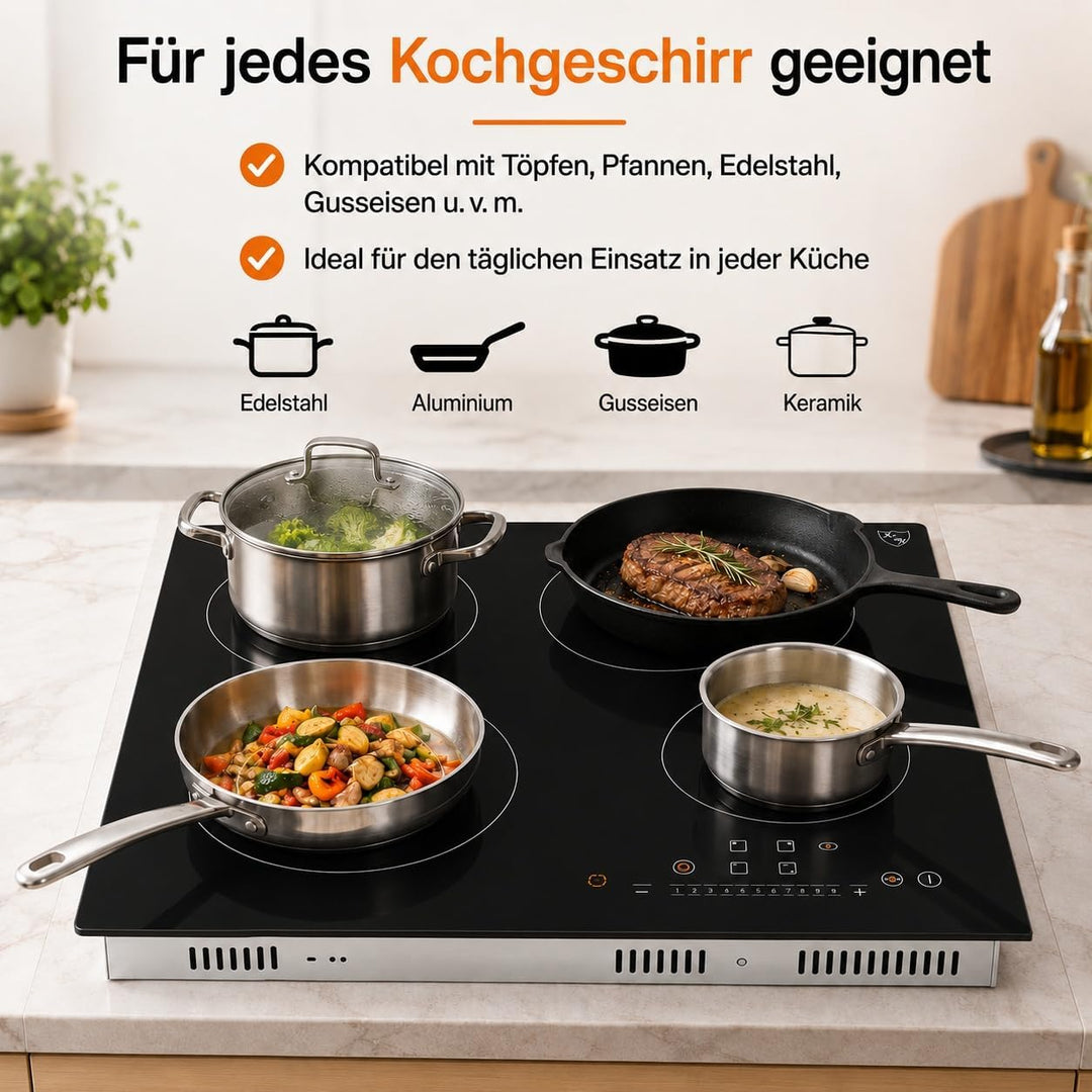 K&H® 4 Zonen Glaskeramikkochfeld 59cm Elektro Autark Eingebaut NC-7206