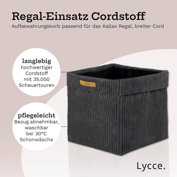 Lycce Kallax Boxen Cord 2er Set mit entfernbarem Cord-Bezug | d.grau Dunkelgrau 2er Set, Dunkelgrau