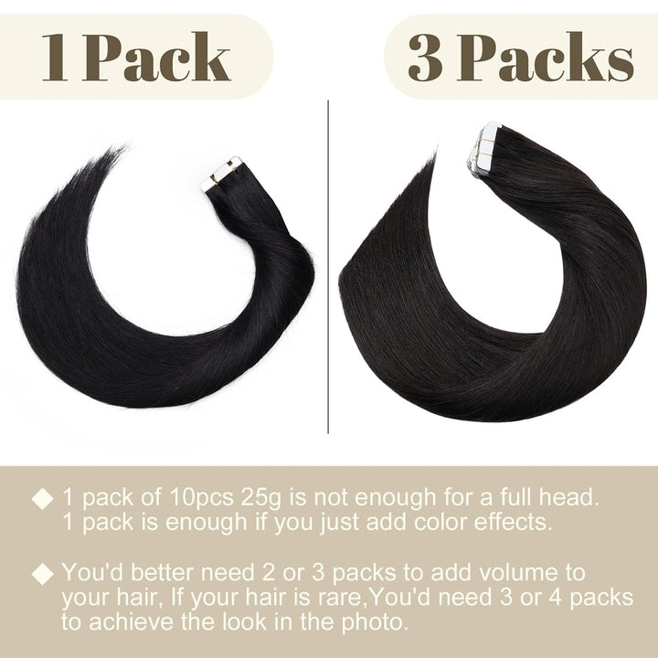 SEGO Extensions Tape Echthaar Haarverlängerung 10 Tressen Klebeband 25g Haarteile 7A Glatt 100% Remy