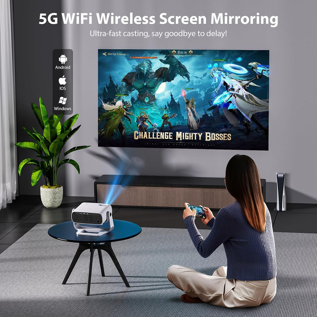 Wielio Smart Beamer mit Integrierte Apps,Native1080P 4K-Unterstützung,WiFi 6&Bluetooth 5.2,120° Vers