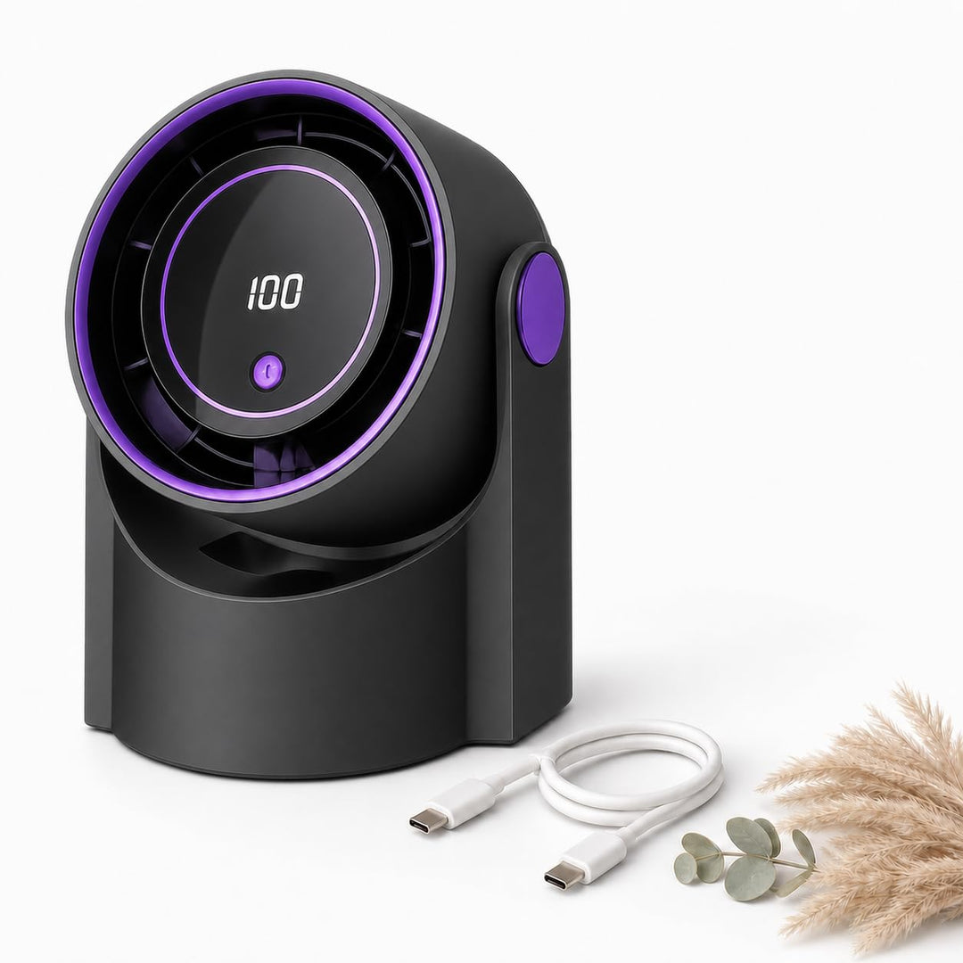 Bestlivings Tisch- und Wandventilator Akku Schwarz 5 Stufen | 1200 mAh, LED Display, 22 dB leise, US