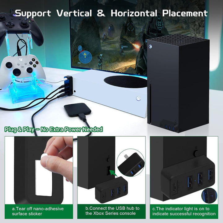 3.0 USB-Hub für Xbox Series X &amp; S, Joso 4-Port-USB-Erweiterung mit Typ-C, kompatibel mit Xbox Series
