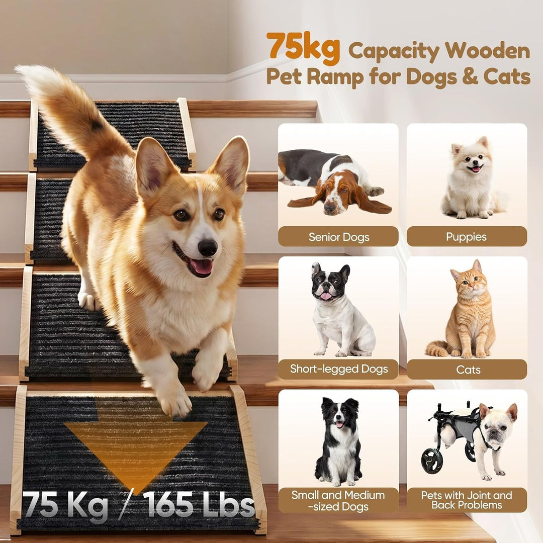 4 Stück Hundetreppe für Kleine Hunde Hunderampe für Treppen aus Holz | Rutschfeste Hunde Treppe mit