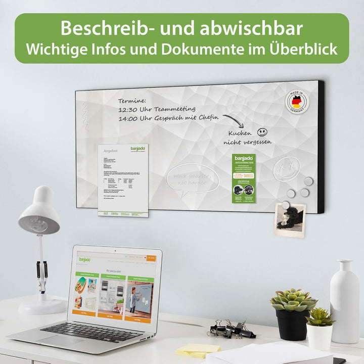 banjado Magnettafel schwarz 78 x 37cm / Magnetwand Metall/Magnetpinnwand als Memoboard/Pinnwand Magn