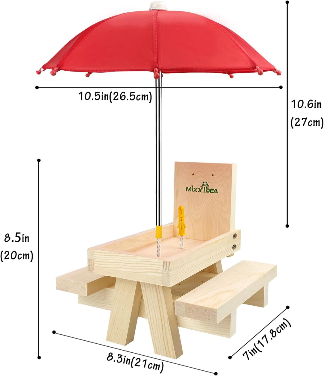 MIXXIDEA Eichhörnchen-Futterstation mit Regenschirm,hölzerner Eichhörnchen-Picknick-Tisch Futterspen