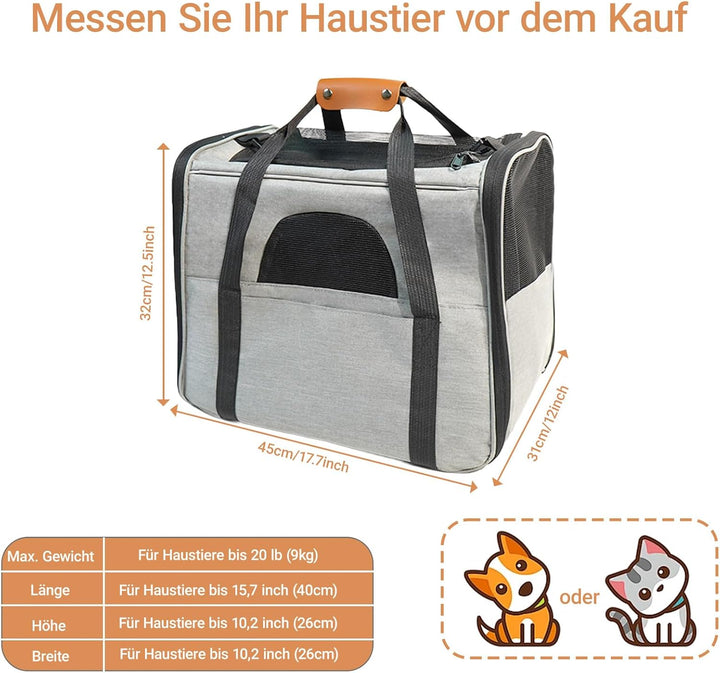 Katzentransportbox – Faltbare Transportbox Katze Auto aus Oxfordstoff, Atmungsaktive Katzentasche mi