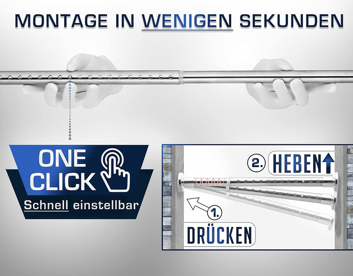 Rostfreie Edelstahl Teleskopstange ohne Bohren 260-310cm, Ø25mm Multifunktionale Gardinenstange Klem